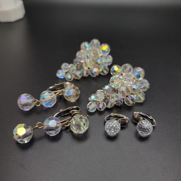 SAL Jewelry - Iridescent Crystal Vintage Clip-On Earrings Set - Including Swarovski's SAL